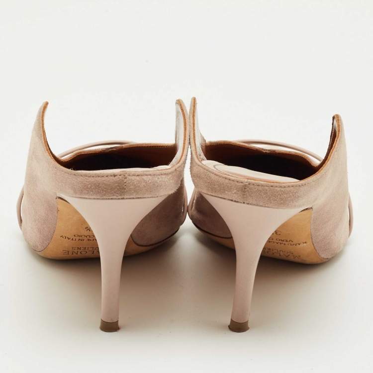 Pre Owned Malone Souliers Beige Leather and Suede Bobbi Mules Size 37.5