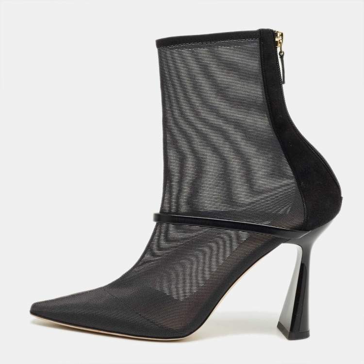 Pre Owned Malone Souliers Black Leather and Mesh Ankle Length Boots Size 40