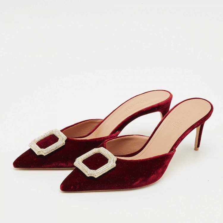 Pre Owned Malone Souliers Burgundy Velvet Mona Mules Size 39