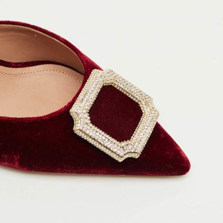 Pre Owned Malone Souliers Burgundy Velvet Mona Mules Size 39