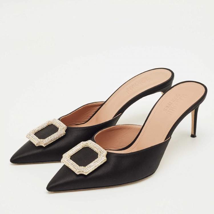 Pre Owned Malone Souliers Black Satin Mona Mules Size 40