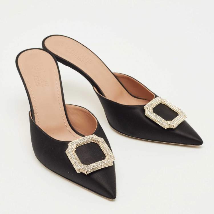 Pre Owned Malone Souliers Black Satin Mona Mules Size 40