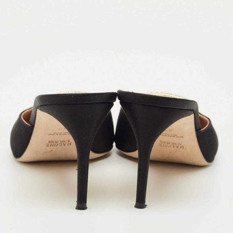 Pre Owned Malone Souliers Black Satin Mona Mules Size 40