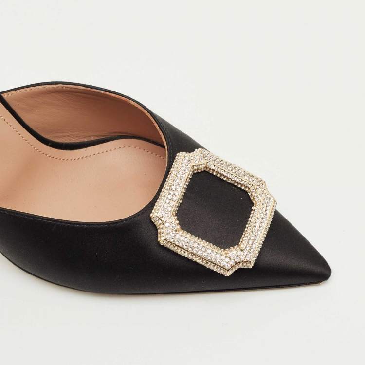 Pre Owned Malone Souliers Black Satin Mona Mules Size 40