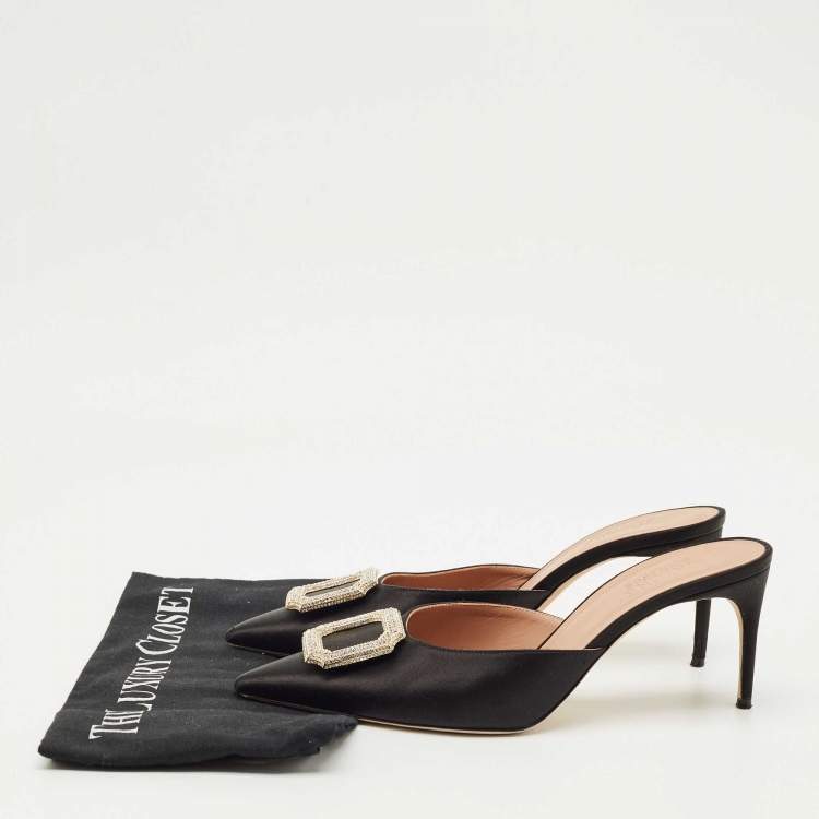 Pre Owned Malone Souliers Black Satin Mona Mules Size 40