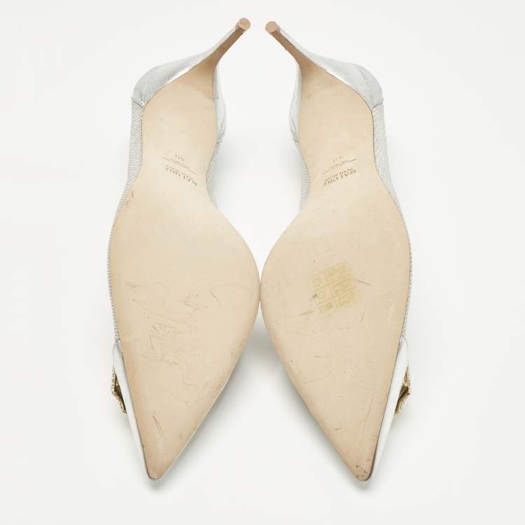 Pre Owned Malone Souliers Silver Leather and Mesh Monroe Pumps Size 40