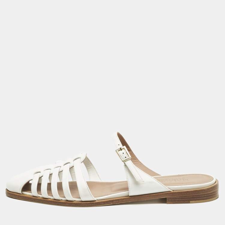Pre Owned Malone Souliers White Leather Eleonora Flat Mules Size 40