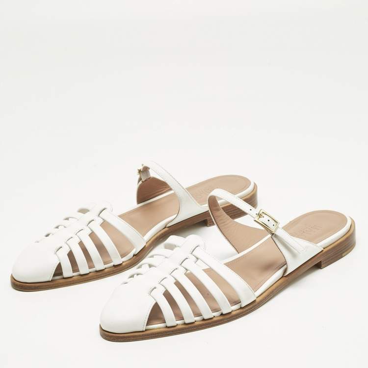 Pre Owned Malone Souliers White Leather Eleonora Flat Mules Size 40