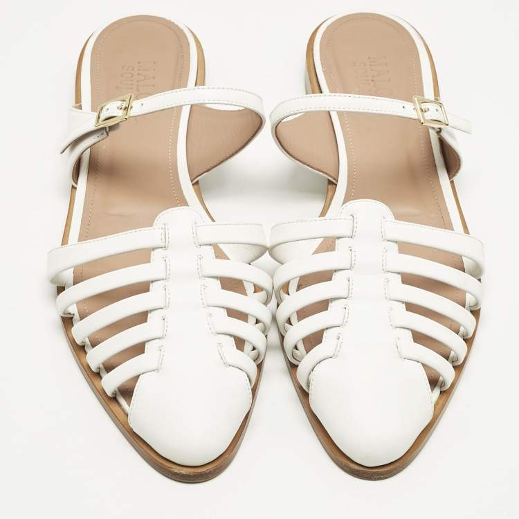 Pre Owned Malone Souliers White Leather Eleonora Flat Mules Size 40