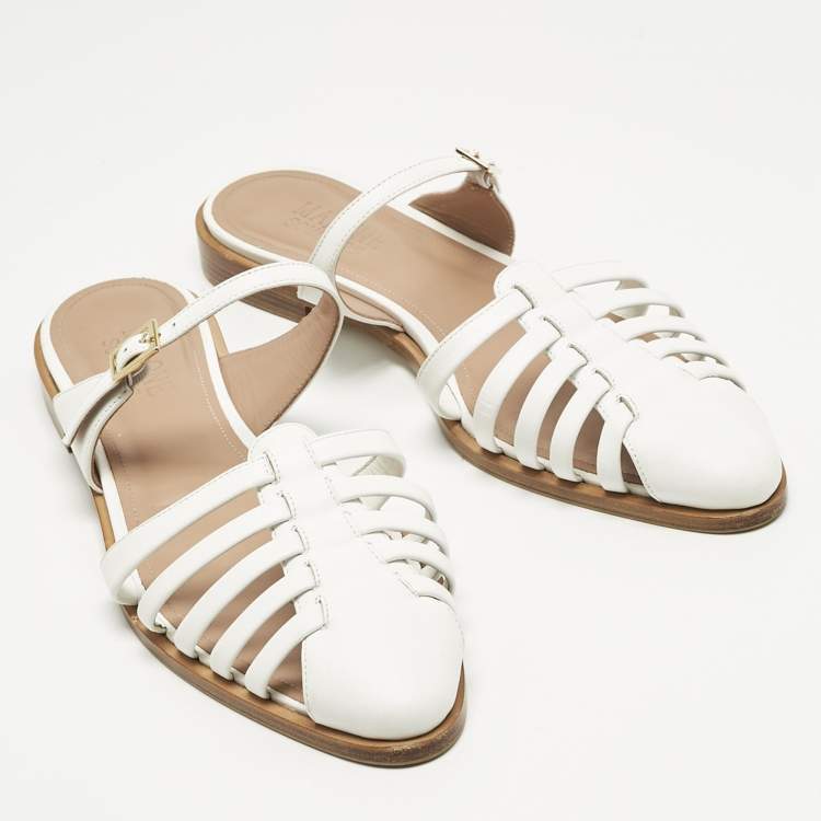 Pre Owned Malone Souliers White Leather Eleonora Flat Mules Size 40
