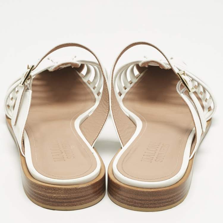 Pre Owned Malone Souliers White Leather Eleonora Flat Mules Size 40