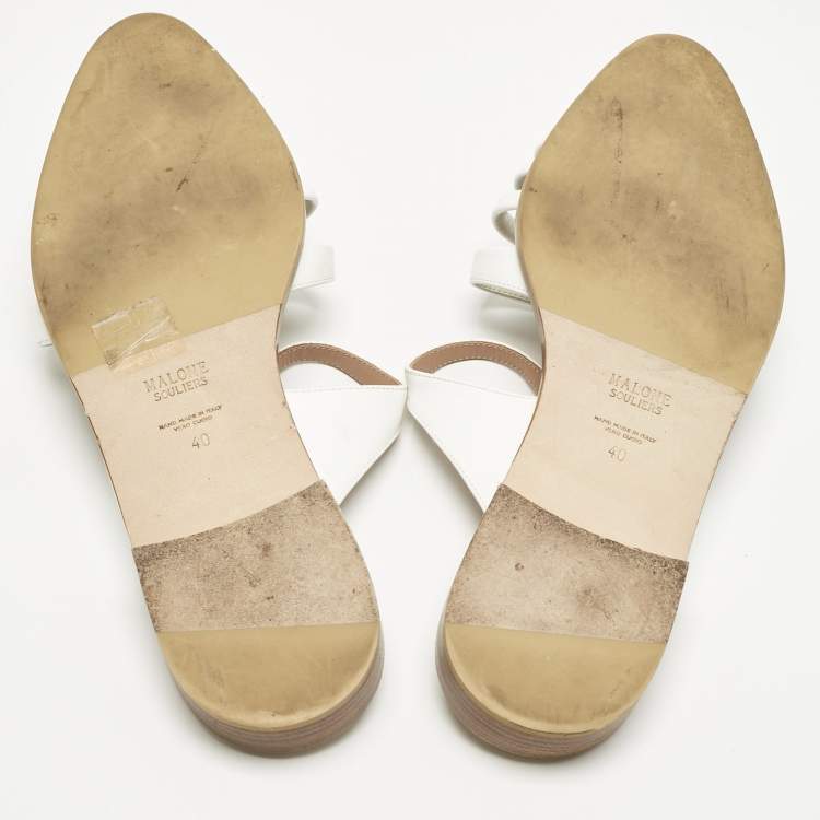 Pre Owned Malone Souliers White Leather Eleonora Flat Mules Size 40