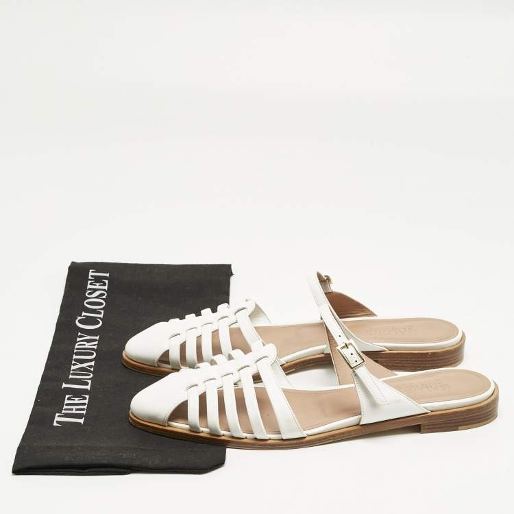 Pre Owned Malone Souliers White Leather Eleonora Flat Mules Size 40