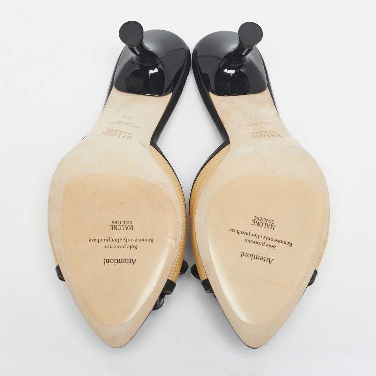 Pre Owned Malone Souliers Beige/Black Raffia and Leather Cyd Sandals Size 39
