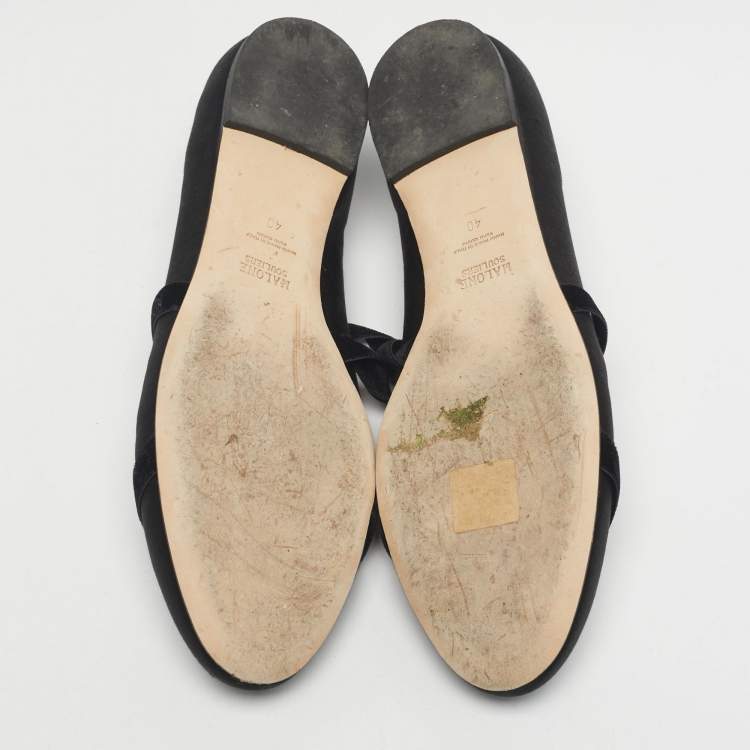 Pre Owned Malone Souliers Black Satin Spncer Ankle Wrap Ballet Flats Size 40