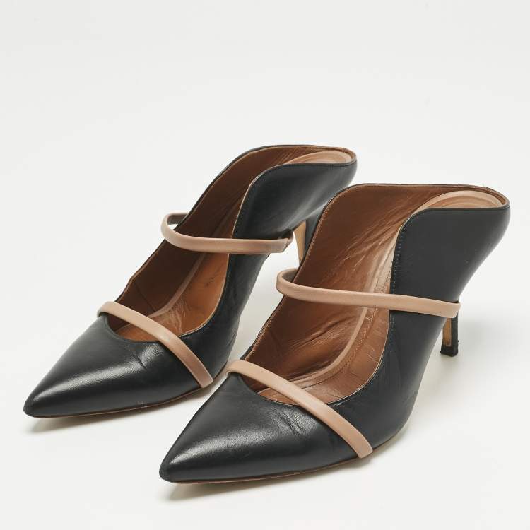 Pre Owned Malone Souliers Black/Beige Leather Maureen Pointed Toe Mules Size 39
