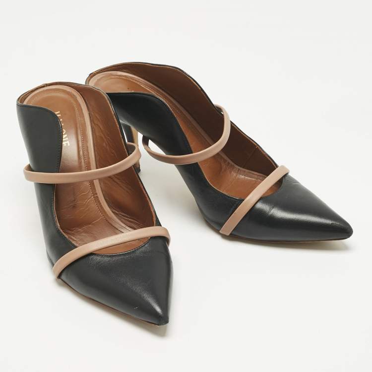 Pre Owned Malone Souliers Black/Beige Leather Maureen Pointed Toe Mules Size 39