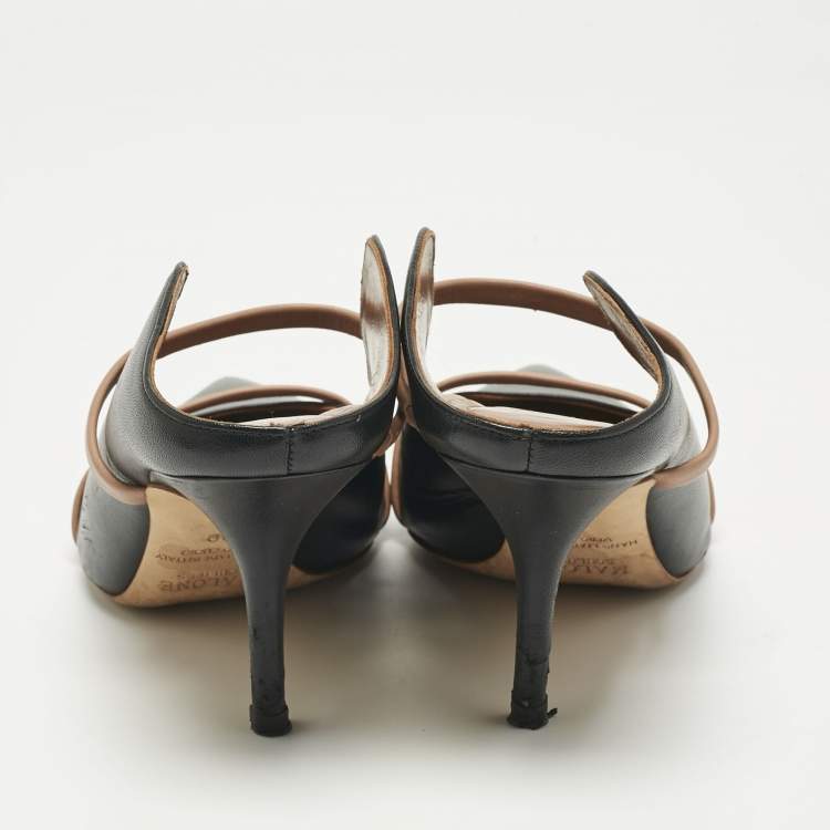 Pre Owned Malone Souliers Black/Beige Leather Maureen Pointed Toe Mules Size 39