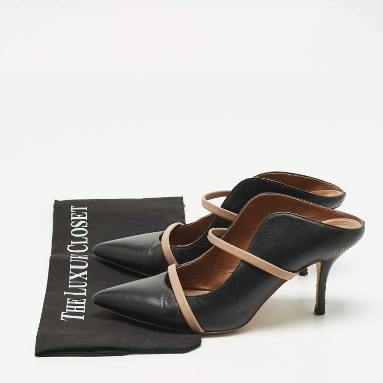 Pre Owned Malone Souliers Black/Beige Leather Maureen Pointed Toe Mules Size 39
