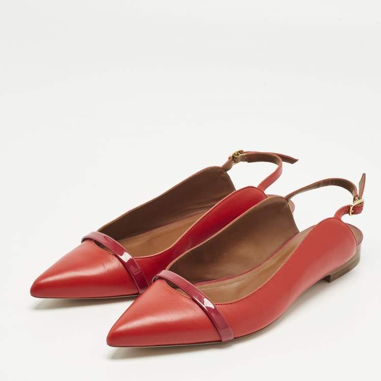 Pre Owned Malone Souliers x Roy Luwolt Red Leather Marion Luwolt Flat Slingback Sandals Size 37