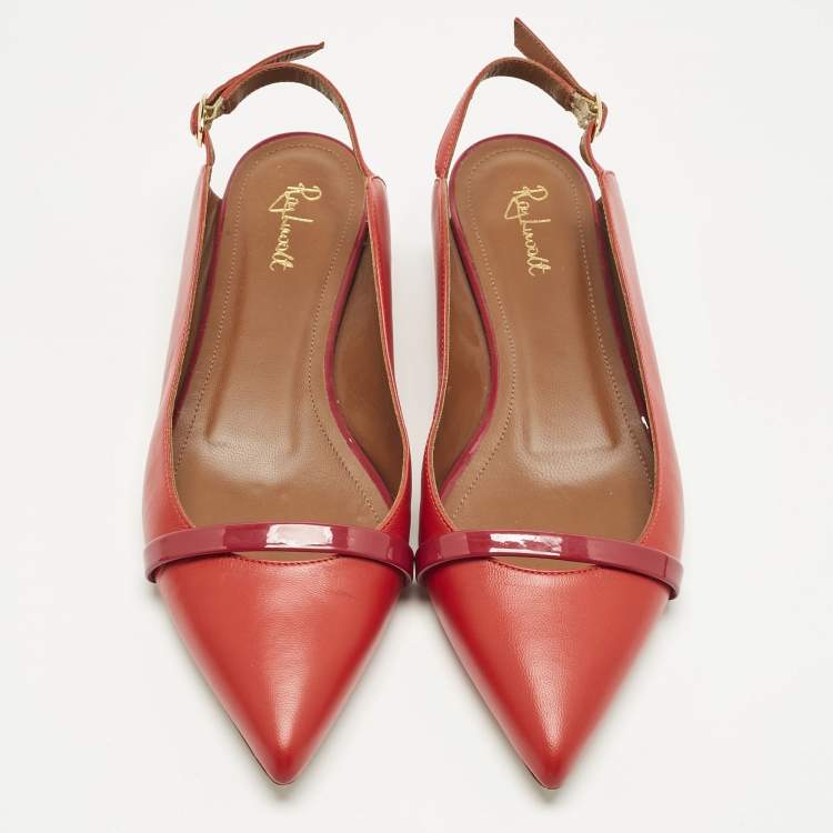 Pre Owned Malone Souliers x Roy Luwolt Red Leather Marion Luwolt Flat Slingback Sandals Size 37