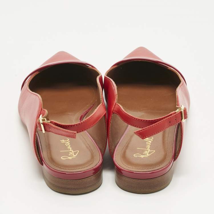 Pre Owned Malone Souliers x Roy Luwolt Red Leather Marion Luwolt Flat Slingback Sandals Size 37