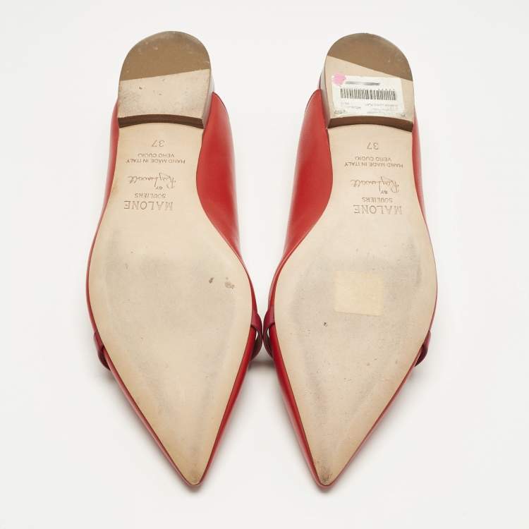 Pre Owned Malone Souliers x Roy Luwolt Red Leather Marion Luwolt Flat Slingback Sandals Size 37