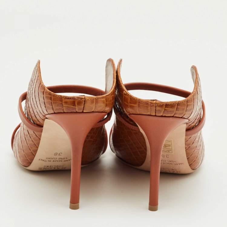Pre Owned Malone Souliers Brown Croc Embossed Leather Maureen Mules Size 38