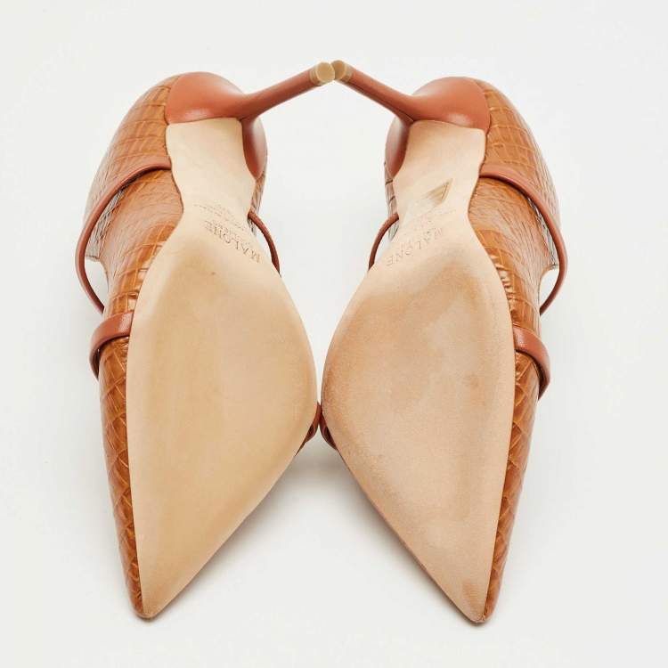 Pre Owned Malone Souliers Brown Croc Embossed Leather Maureen Mules Size 38