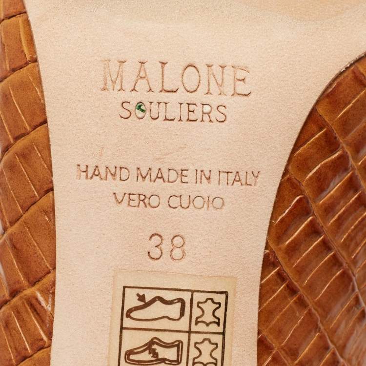 Pre Owned Malone Souliers Brown Croc Embossed Leather Maureen Mules Size 38