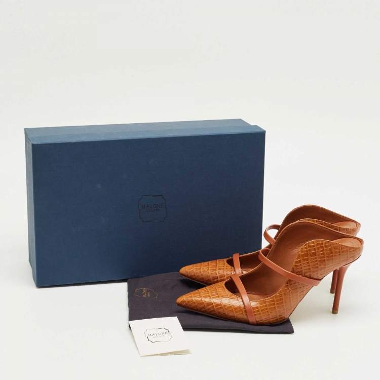 Pre Owned Malone Souliers Brown Croc Embossed Leather Maureen Mules Size 38