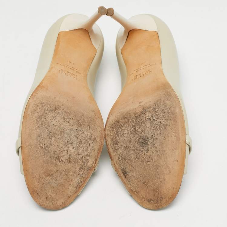 Pre Owned Malone Souliers Cream Leather Lace Up Pumps Size 39.5