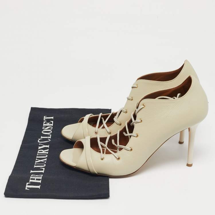 Pre Owned Malone Souliers Cream Leather Lace Up Pumps Size 39.5
