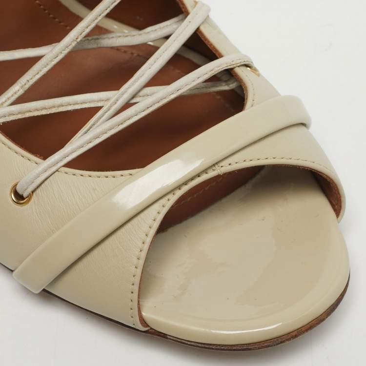 Pre Owned Malone Souliers Cream Leather Lace Up Pumps Size 39.5