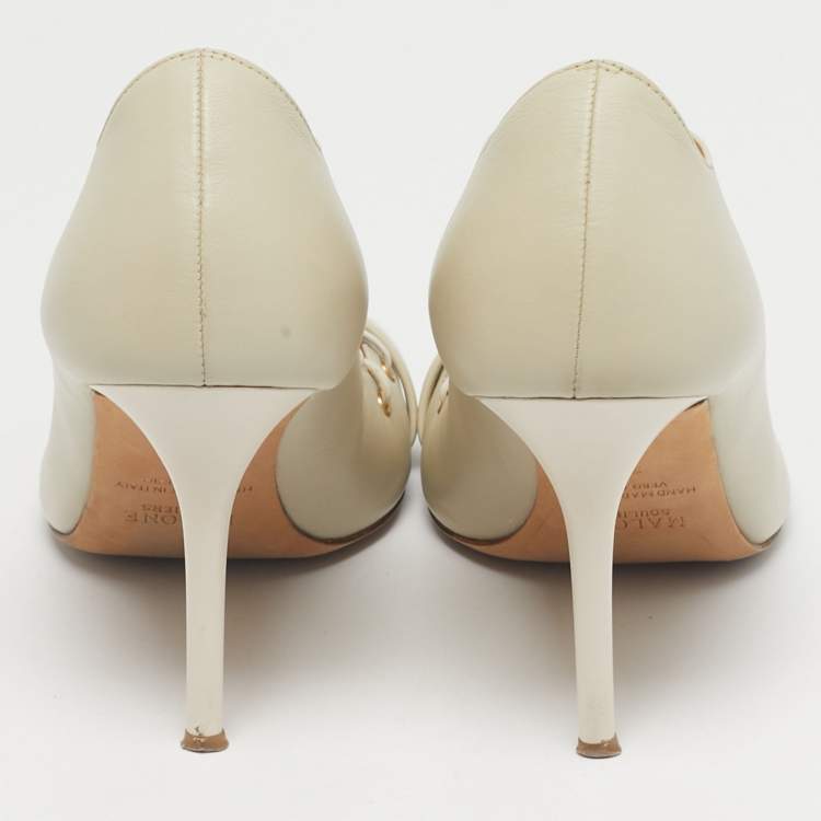 Pre Owned Malone Souliers Cream Leather Lace Up Pumps Size 39.5