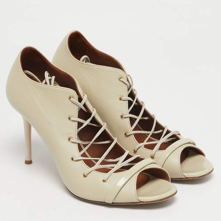 Pre Owned Malone Souliers Cream Leather Lace Up Pumps Size 39.5