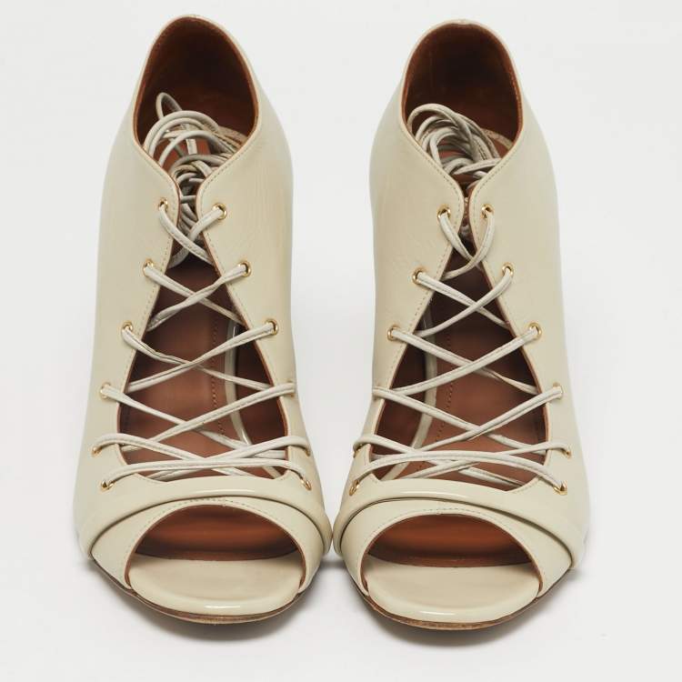 Pre Owned Malone Souliers Cream Leather Lace Up Pumps Size 39.5