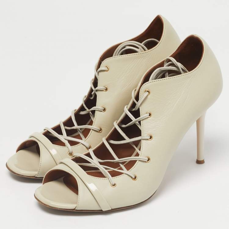 Pre Owned Malone Souliers Cream Leather Lace Up Pumps Size 39.5