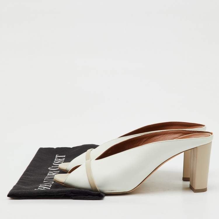 Pre Owned Malone Souliers White/Beige Leather Ciara Peep Toe Mules Size 40