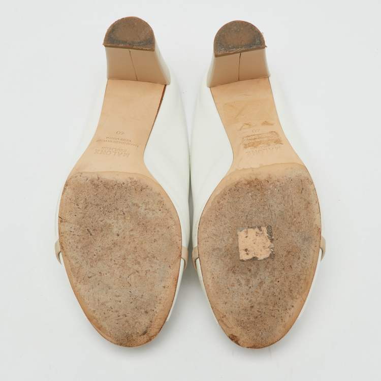 Pre Owned Malone Souliers White/Beige Leather Ciara Peep Toe Mules Size 40