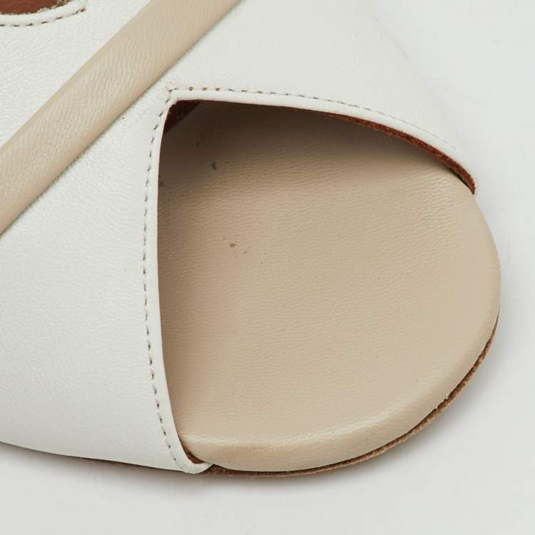 Pre Owned Malone Souliers White/Beige Leather Ciara Peep Toe Mules Size 40