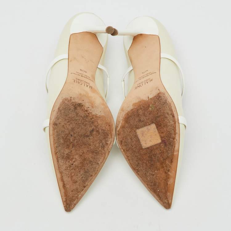 Pre Owned Malone Souliers Off White Leather and Patent Maureen Pointed Toe Mules Size 40.5