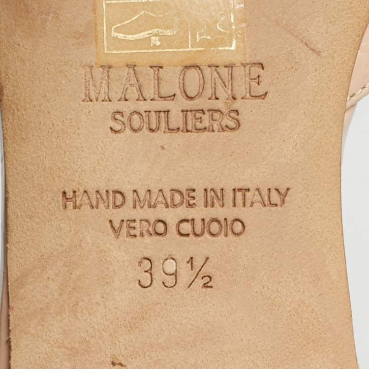 Pre Owned Malone Souliers x Roy Luwolt Beige Cro Embossed Leather Marion Luwolt Flat Slingback Sandals Size 39.5
