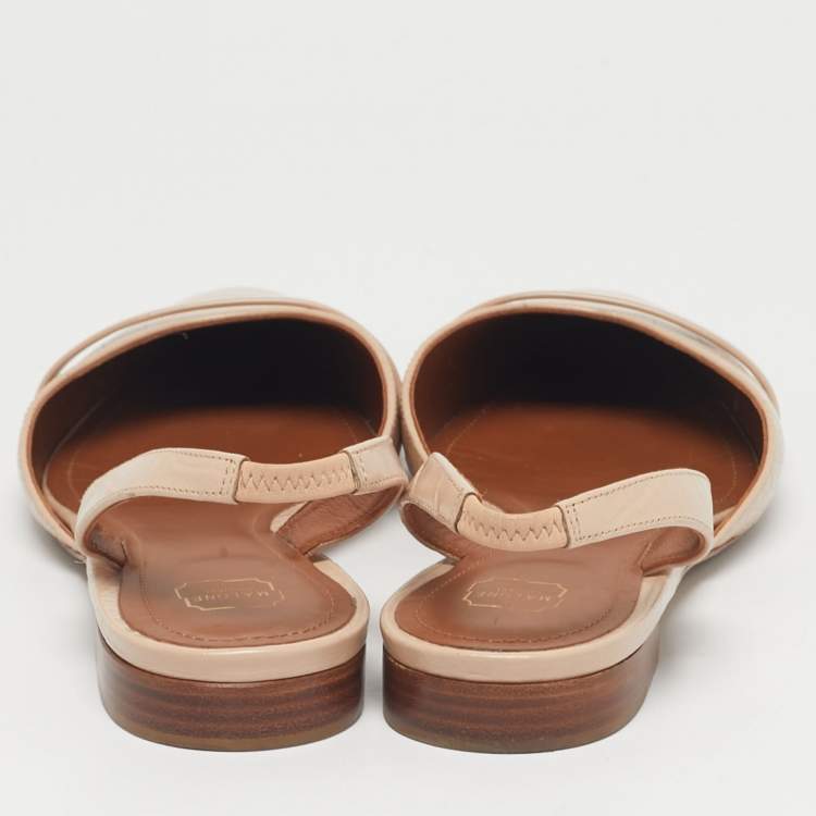 Pre Owned Malone Souliers x Roy Luwolt Beige Cro Embossed Leather Marion Luwolt Flat Slingback Sandals Size 39.5