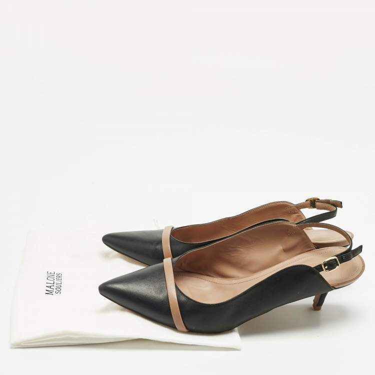 مملوكة مسبقًا Malone Souliers Black Leather Marion Slingback Pumps Size 39.5