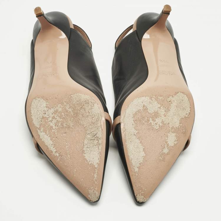 مملوكة مسبقًا Malone Souliers Black Leather Marion Slingback Pumps Size 39.5