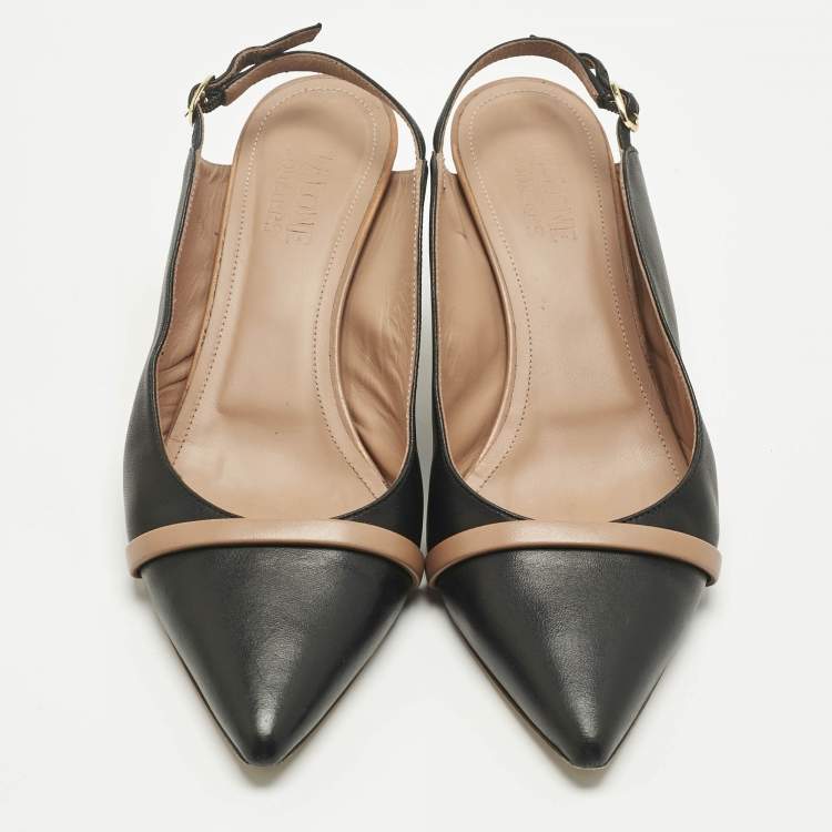 مملوكة مسبقًا Malone Souliers Black Leather Marion Slingback Pumps Size 39.5
