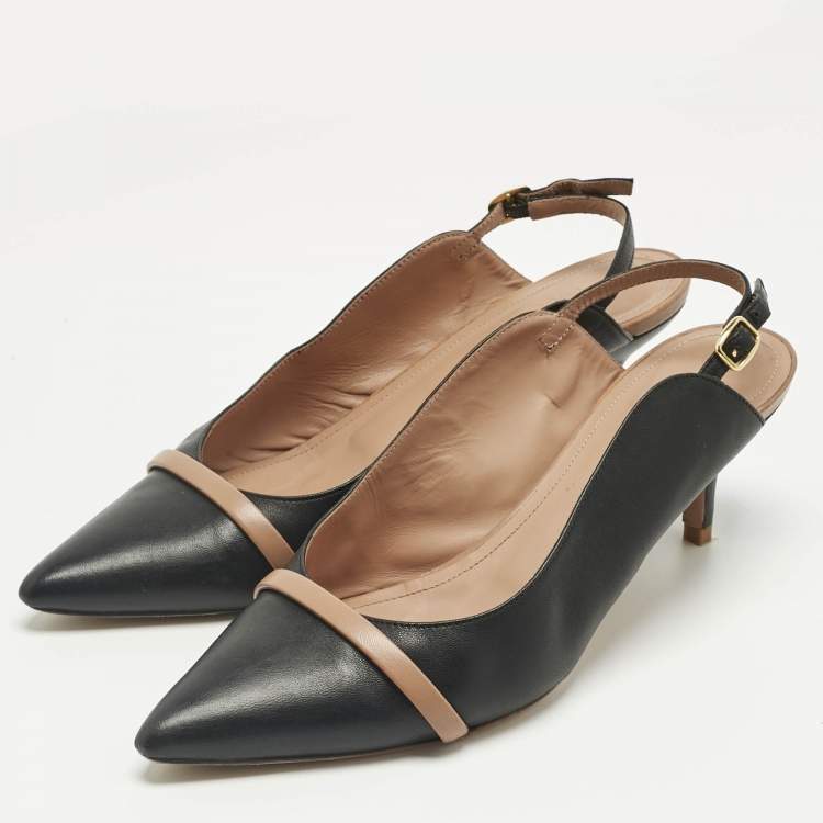 مملوكة مسبقًا Malone Souliers Black Leather Marion Slingback Pumps Size 39.5