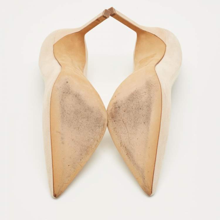 Pre Owned Malone Souliers Cream/Gold Patent Leather and Suede Pointed Toe Pumps Size 36