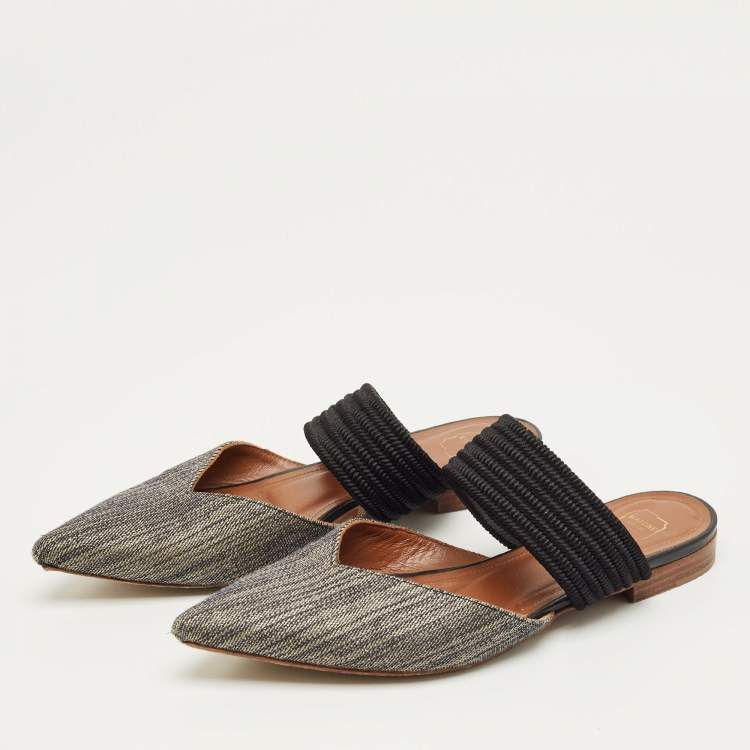 Pre Owned Malone Souliers Beige/Black Canvas Maisie Mules Size 36.5